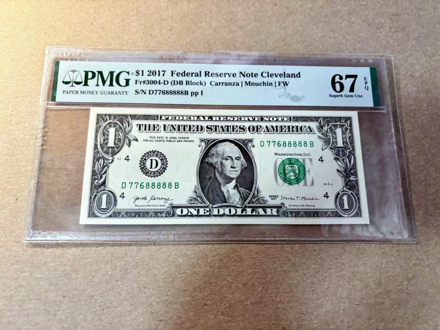 【Blue Auction】✨世界纸币精拍第527期【精】 【88888老虎号】美国 2017年1美金 PMG67EPQ 高分