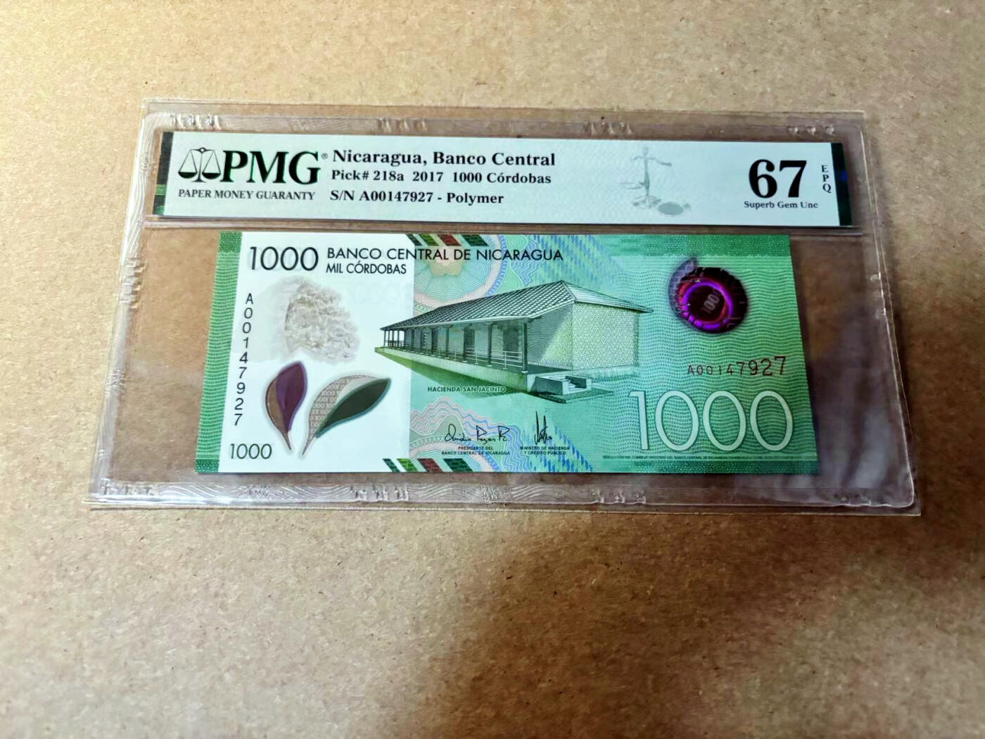 【Blue Auction】✨世界纸币精拍第527期【精】 尼加拉瓜 2017年1000科多巴  PMG67EPQ 高分