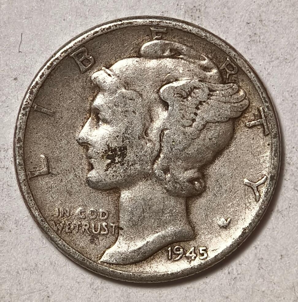 紫瑗钱币——第440期 美国 1945年 墨丘比利 小飞侠 10美分 2.5克 0.9银