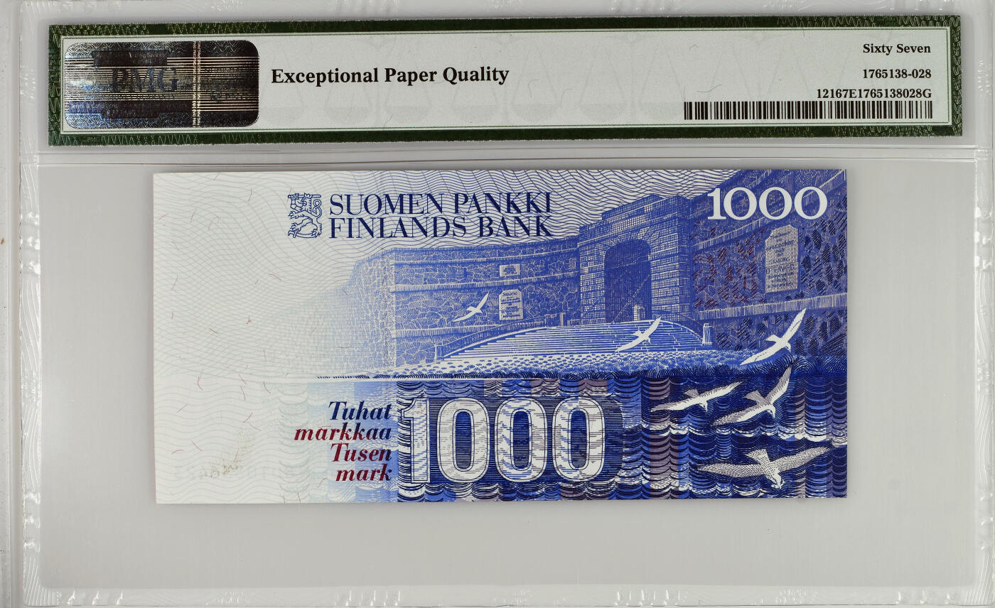 【Blue Auction】✨世界纸币精拍第527期【精】 【仅1张更高分】芬兰 1991年1000马克 PMG67EPQ 高分 最高值 精美 （卖家发货）