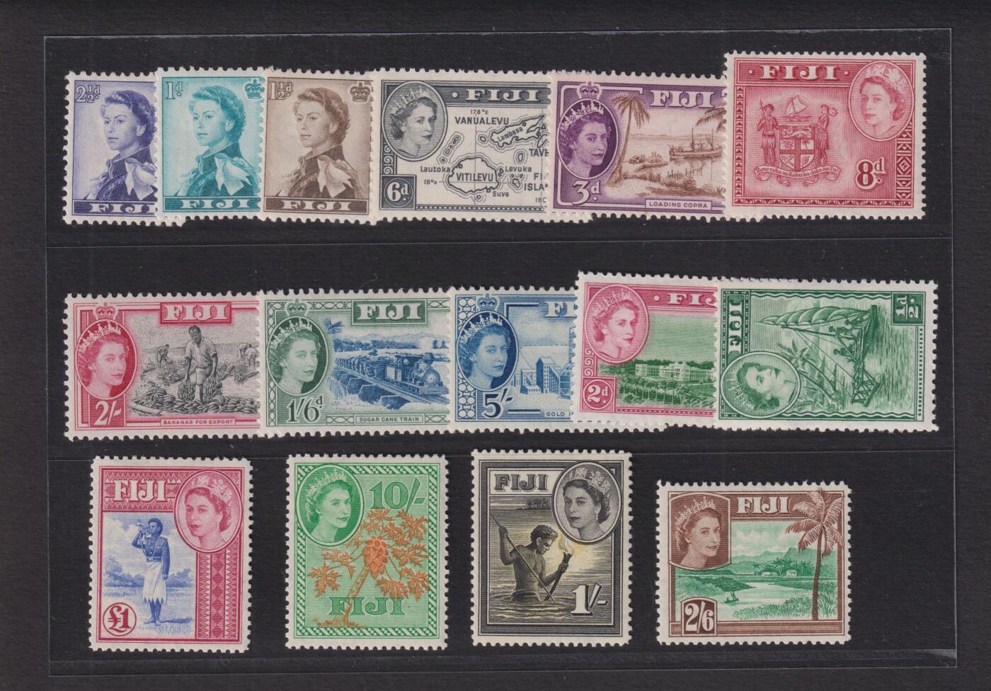 博彦收藏8月17日邮票专场 英属斐济 1954年风景票一套 原胶背贴上品