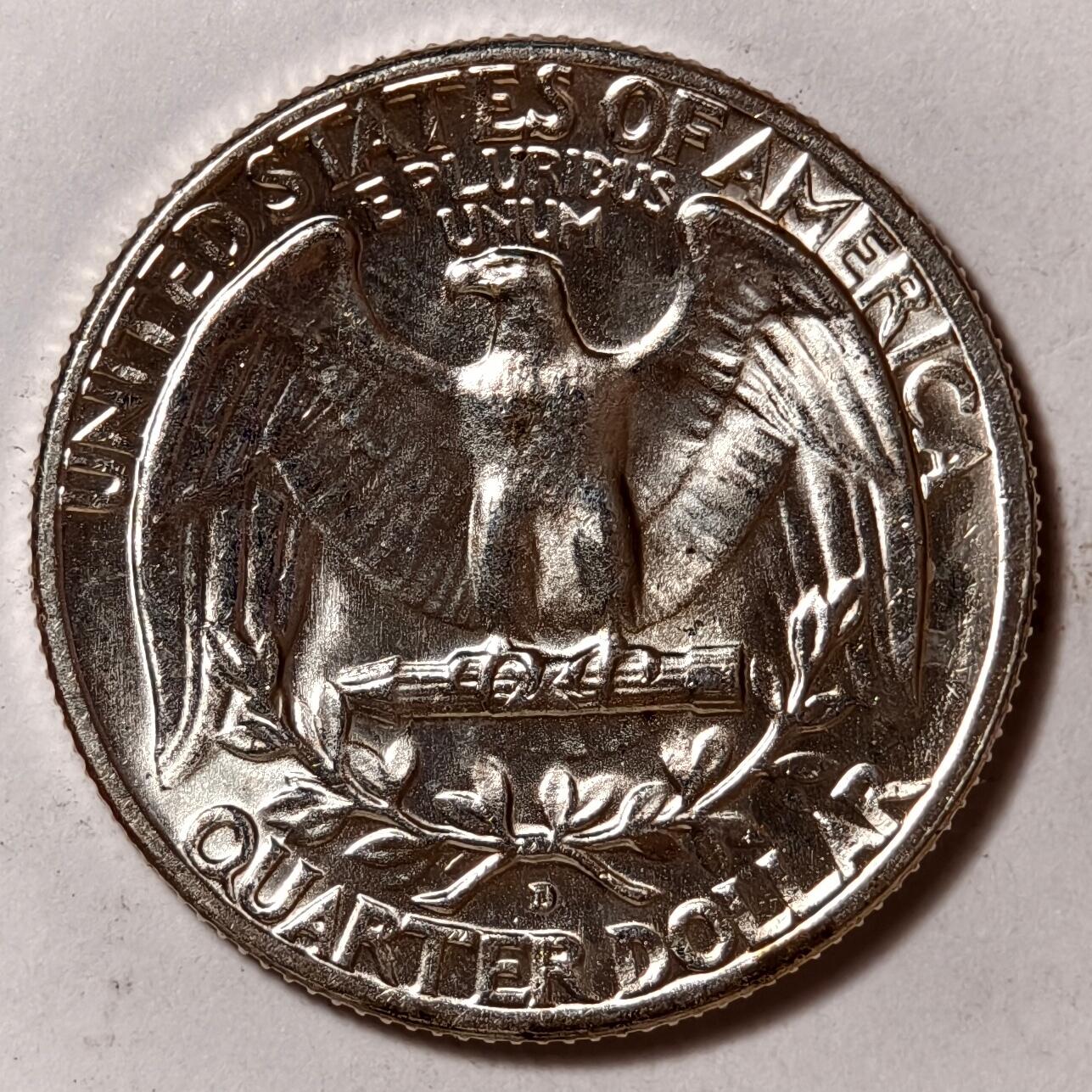 紫瑗钱币——第402期 美国 1964年 D版 华盛顿 25美分 6.25克 0.9银 BU 可评级