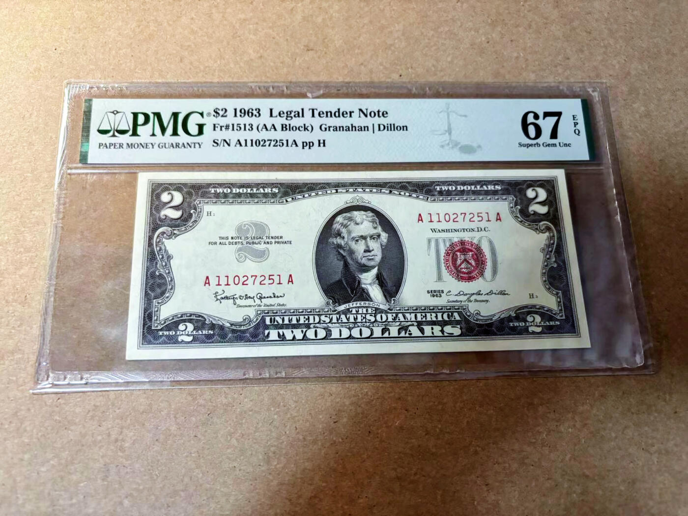 【Blue Auction】✨世界纸币精拍第527期【精】 【AA】美国 1963年2美金 PMG67EPQ 高分