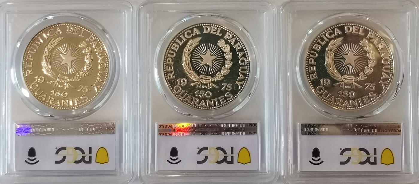 PCGS-PR67/66 1975巴拉圭历史建筑大银币三枚