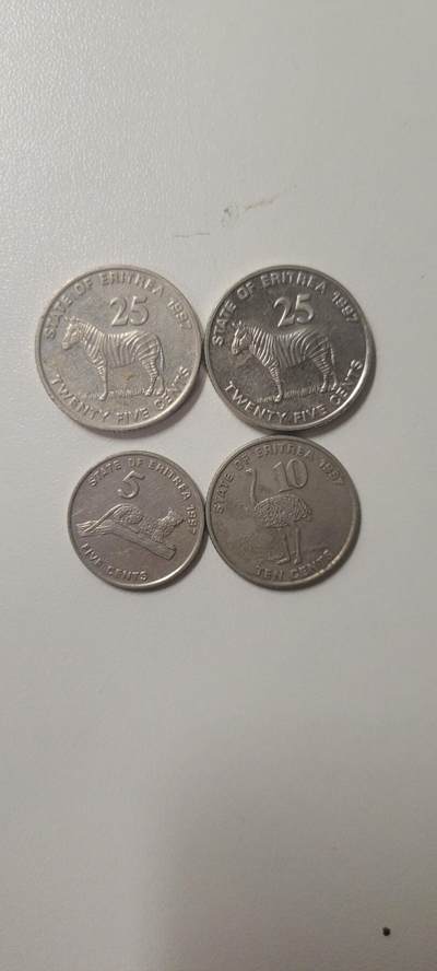 2024第十四期  厄立特里亚 25分硬币 1991年2枚+10分+5分