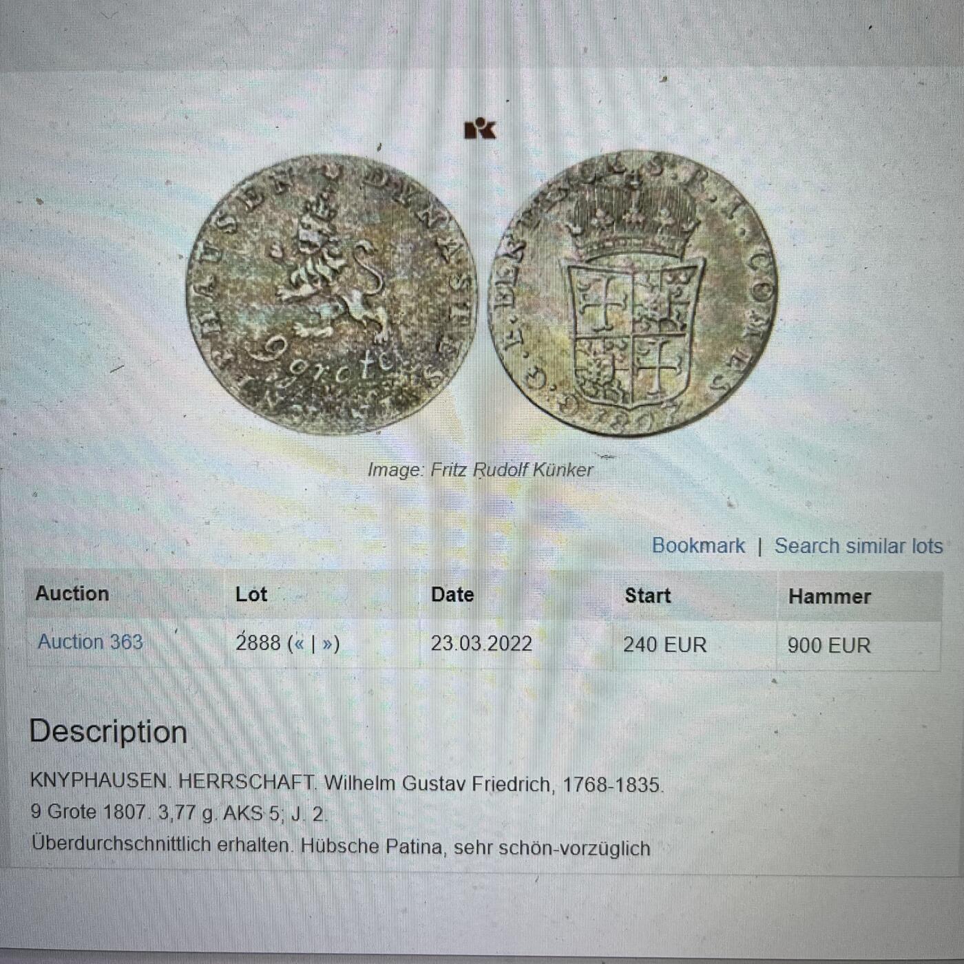 NGC-XF45 1807克尼普豪森狮子9G银币稀有