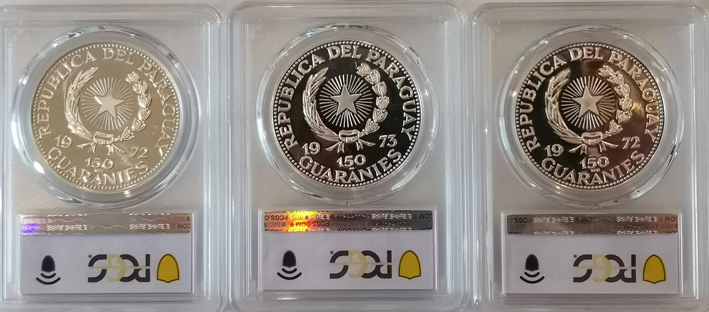PCGS-PR67/65 1972/3巴拉圭奥运大银币三枚好品