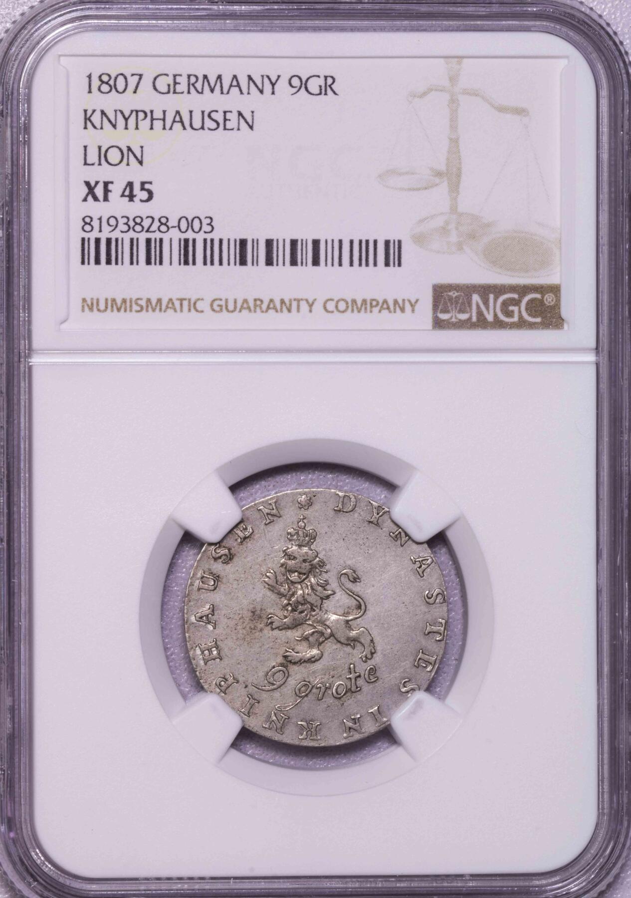 NGC-XF45 1807克尼普豪森狮子9G银币稀有
