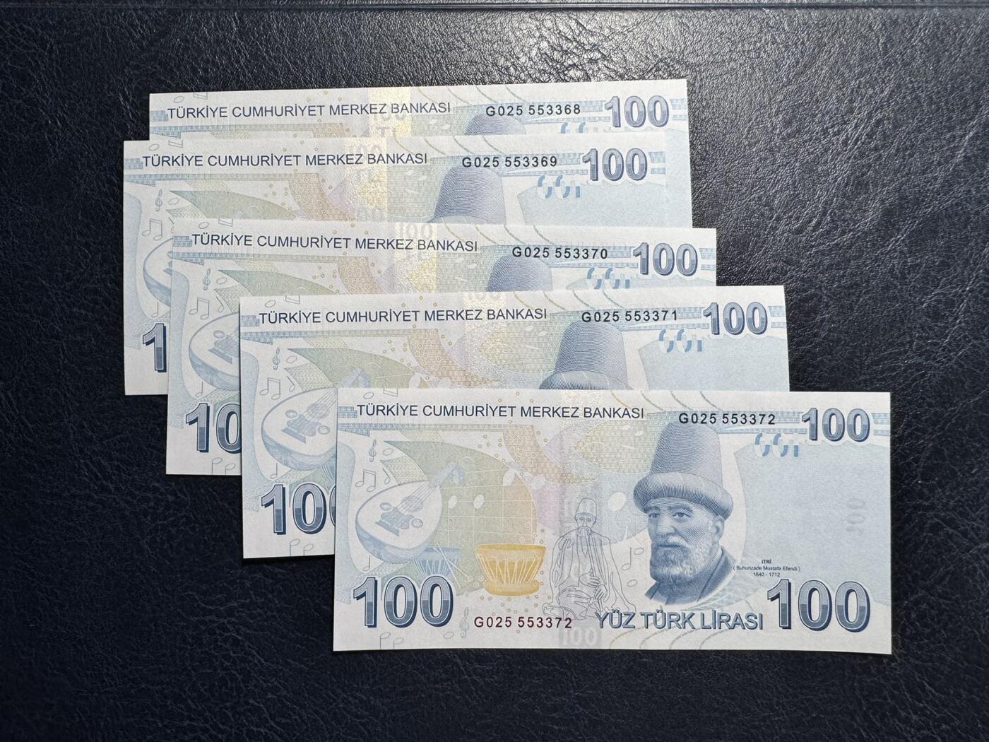收藏联盟Quantum Auction 第369期拍卖  土耳其2009年版100里拉5张 品相全新UNC 号码无4