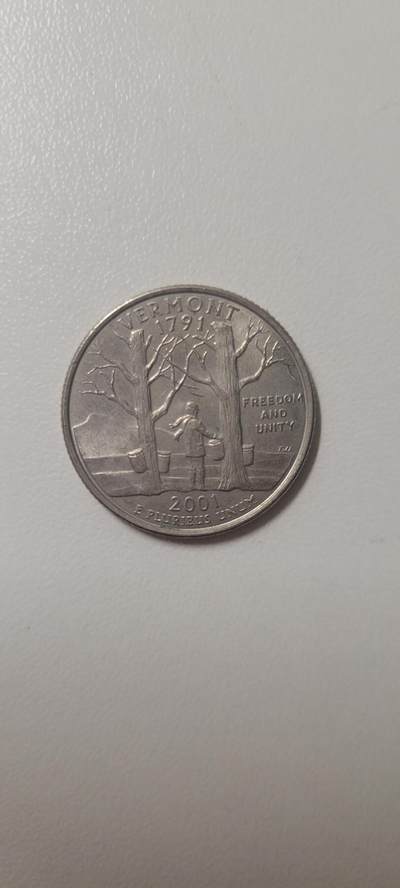 2024第十四期 2001年美国25分州币 佛蒙特州D版