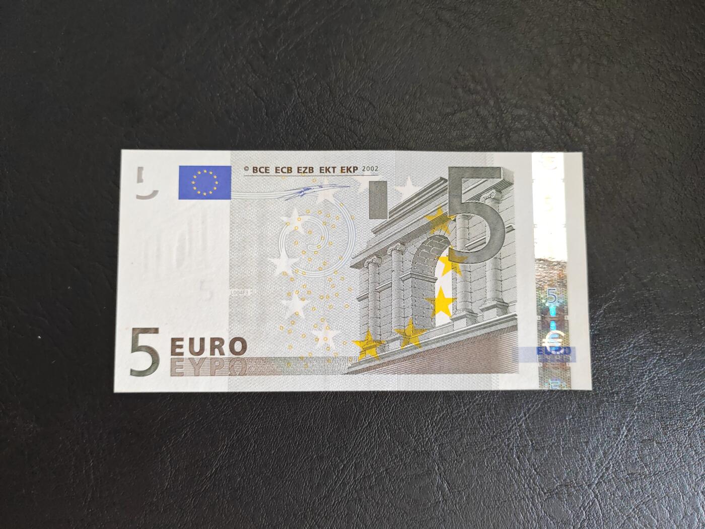 欧盟纸币 € Euro 2002版 一签 5欧元 U冠法国版 全新UNC