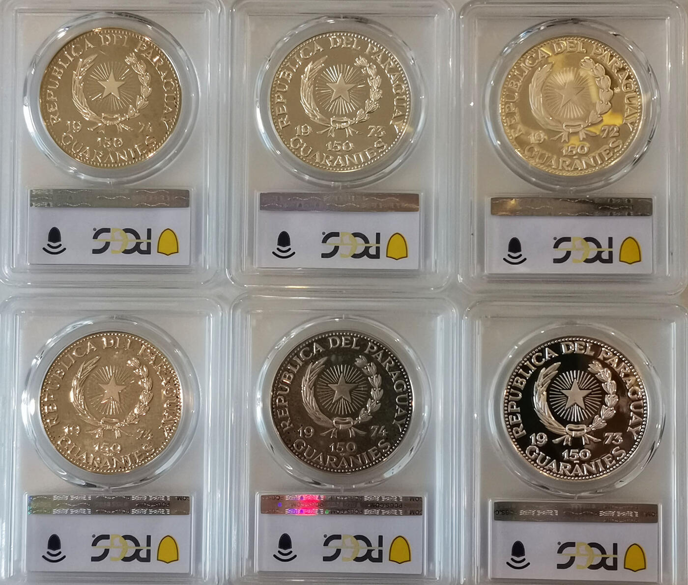 PCGS-PR67/65/66 1972-74巴拉圭人物银币6枚好品种少见