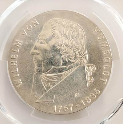布加迪🐬～世界钱币(上海)🌾第 139 期 /  🇩🇪🇲🇺各国评级币及散币 - 民主德国 1967年 20马克 纪念银币  洪堡诞辰200周年 