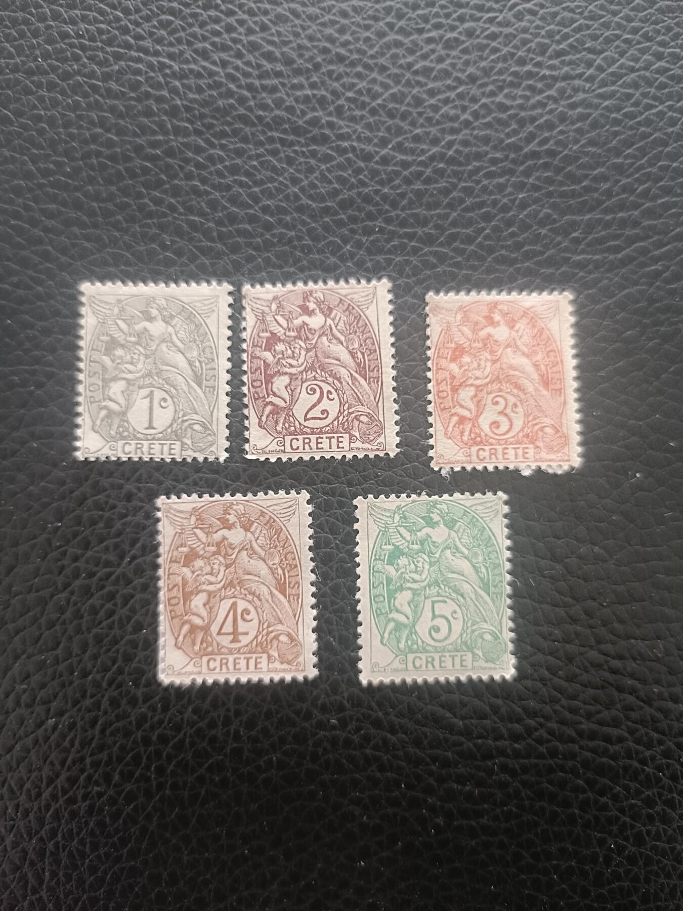 87外国邮票 法国早期古典票5枚 （法在希腊客邮）1902 女神图 所见即所得