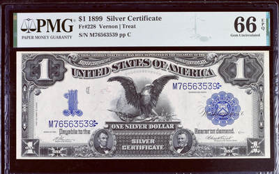 【Blue Auction】✨世界纸币精拍第528期【精】 - 美国 1899年1美金 银币券 大黑鹰 林肯和格兰特肖像 PMG66EPQ 大票幅精美 