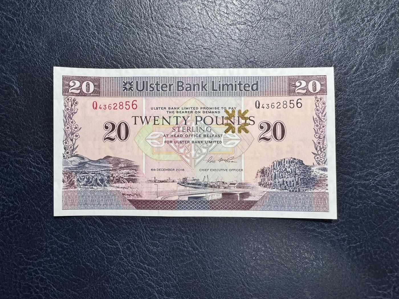 收藏联盟Quantum Auction 第369期拍卖  北爱尔兰阿斯特银行2018年20镑 品相全新UNC
