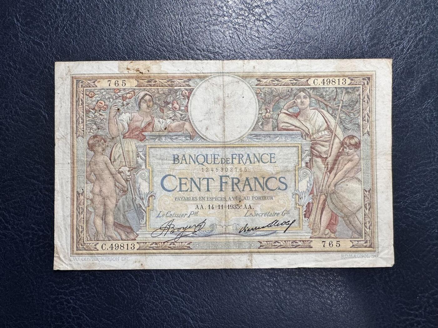 收藏联盟Quantum Auction 第369期拍卖  法国1935年100法郎 品相如图