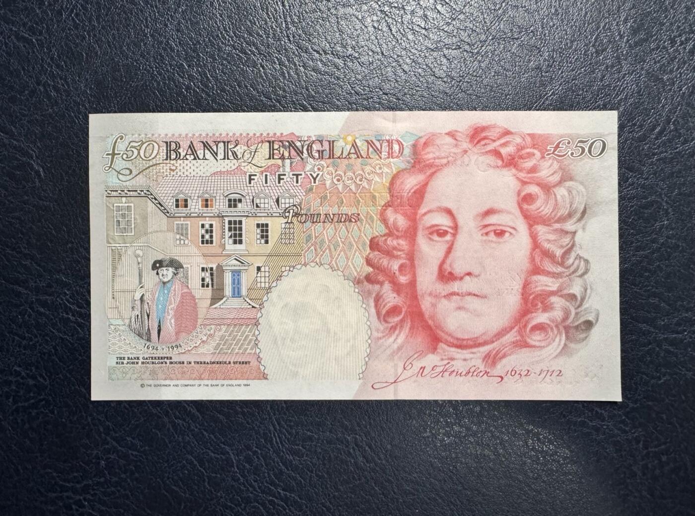 收藏联盟Quantum Auction 第369期拍卖  英国1994 (ND 2006)年50镑 品相UNC  英格兰银行首任总裁 霍布伦
