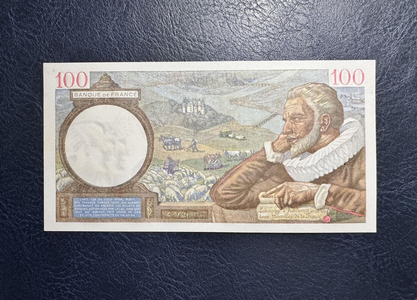 收藏联盟Quantum Auction 第369期拍卖  法国1941年100法郎 品相UNC  一个杂质点 