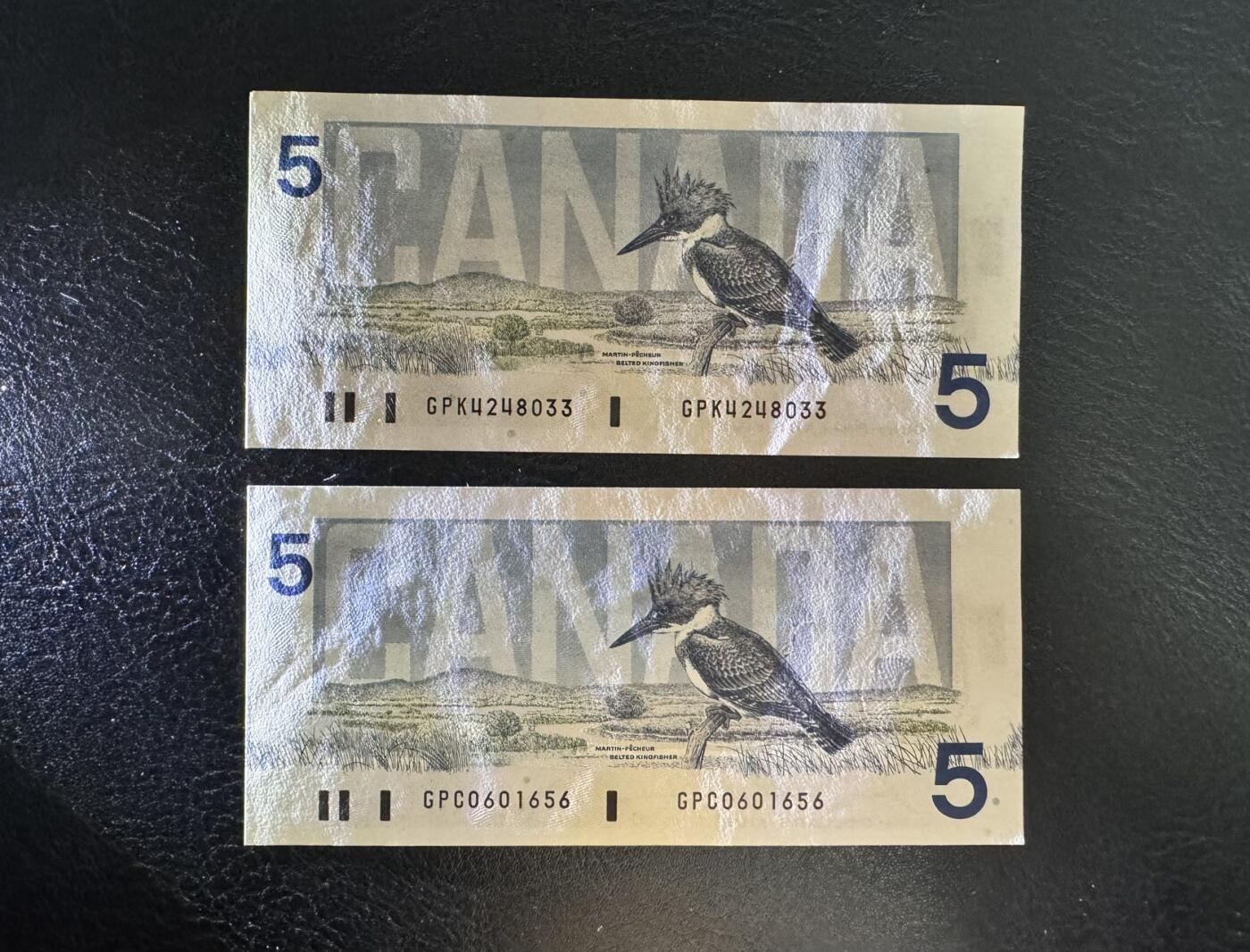 收藏联盟Quantum Auction 第369期拍卖  加拿大1986年5元和1989年10元 品相分别为UNC-和AU+