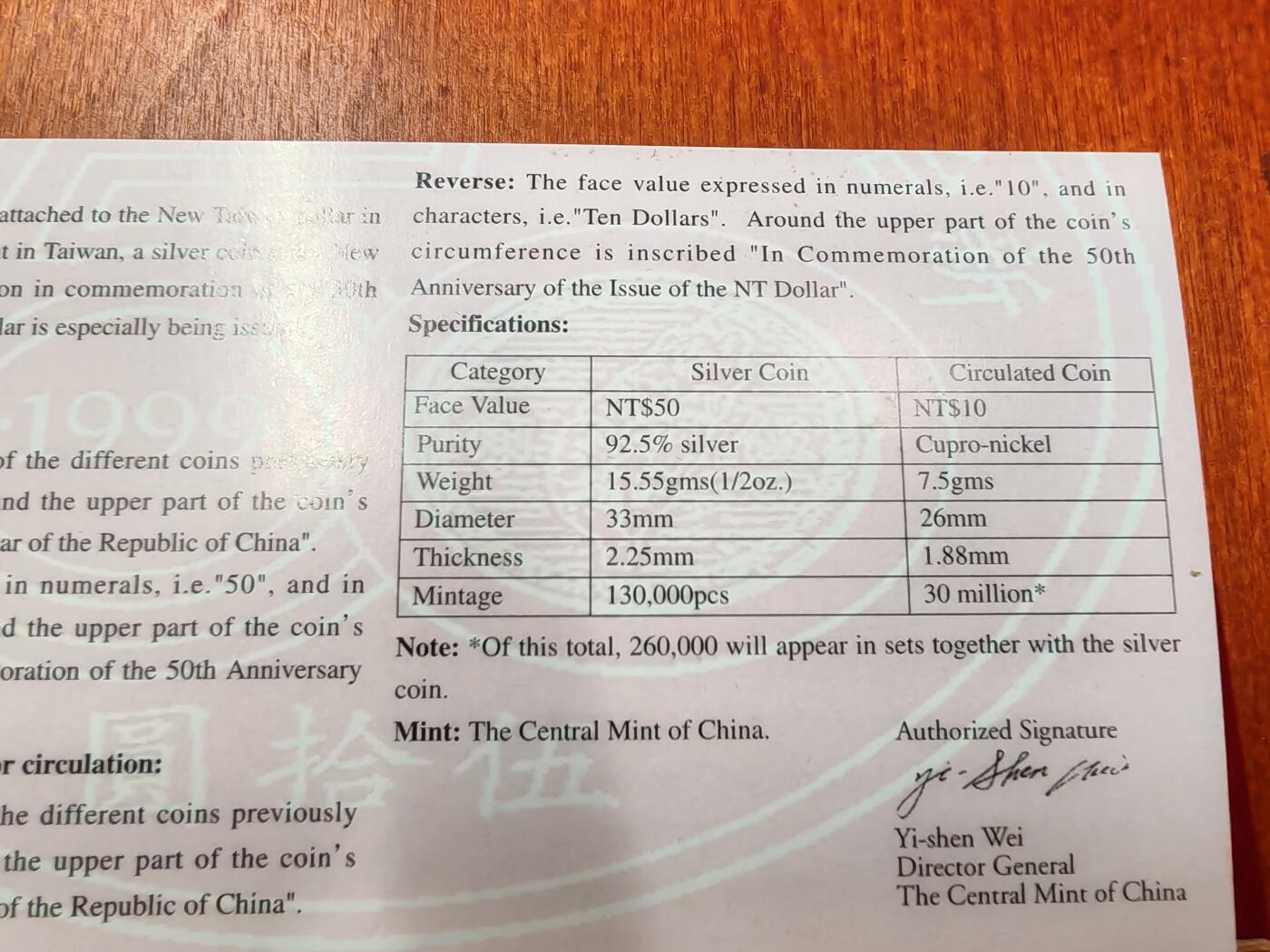 长老汇龙年精选第二十三场拍卖 1999（民国88）中国台湾新台币发行50周年2枚10元精制铜镍币+1枚50元精制银币，盒证全，币中币