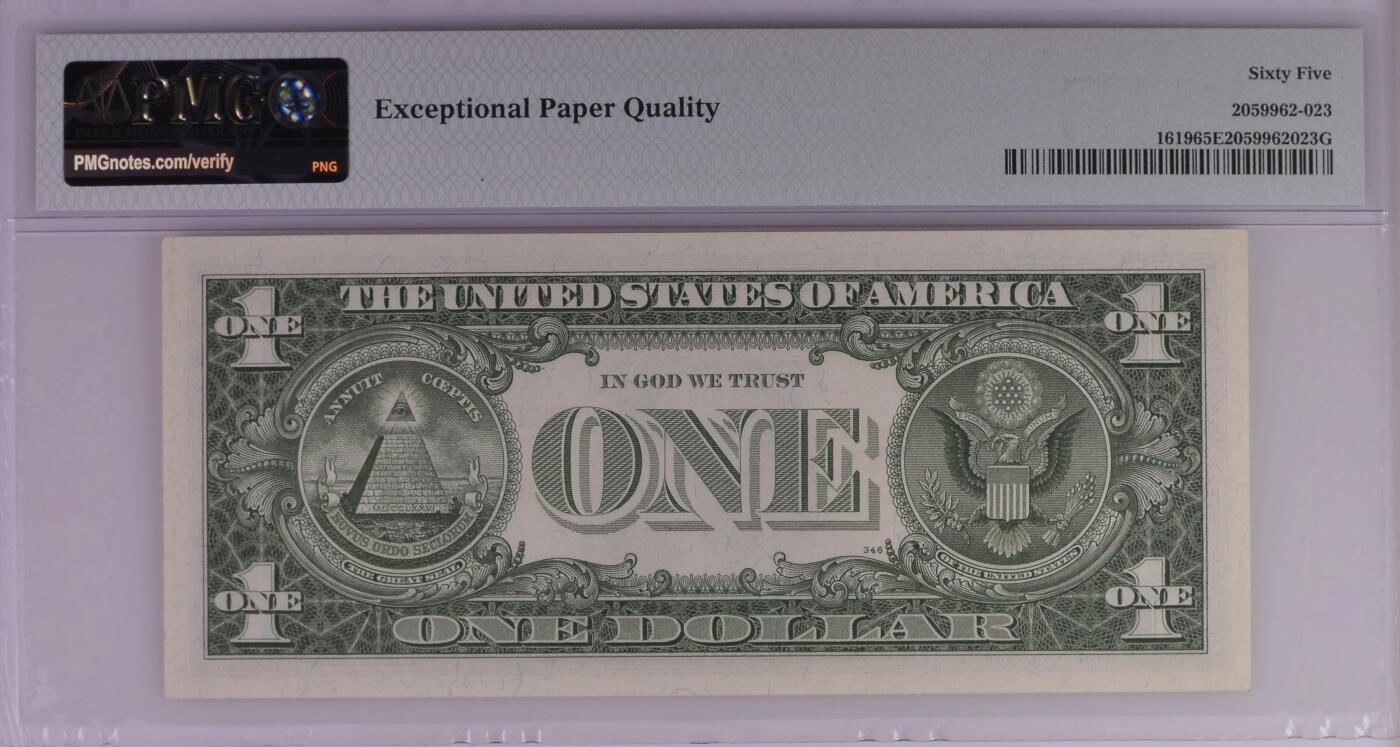 PMG评级美元专场 豹子身序列号:Y81347778A 1美元蓝库印银圆券Silver Certificate, $1 1957 Small Size