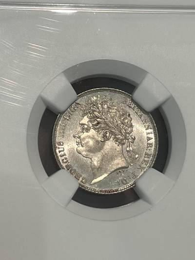 NGC-MS64 1825英国乔四盾徽6便士银币 车轮光 - NGC-MS64 1825英国乔四盾徽6便士银币 车轮光