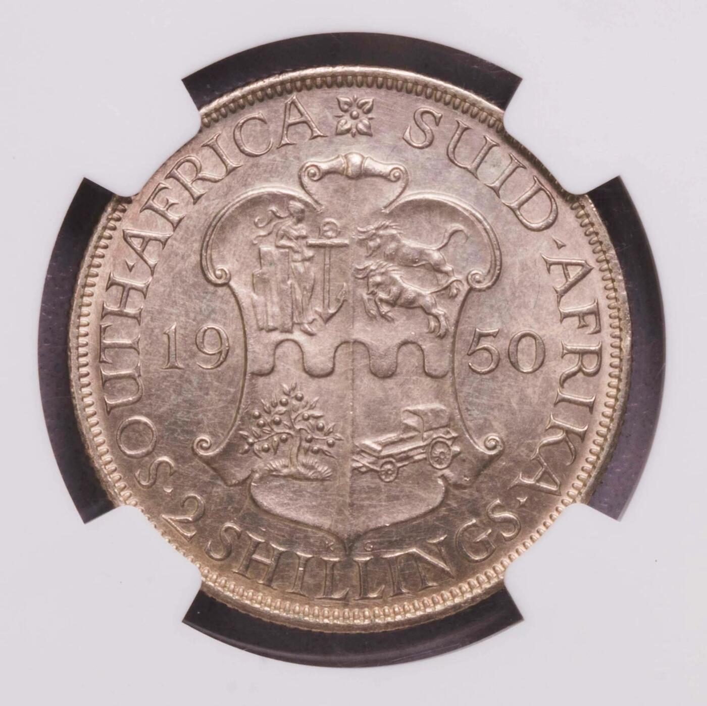 NGC-MS62 1950南非乔六2先令银币 特年