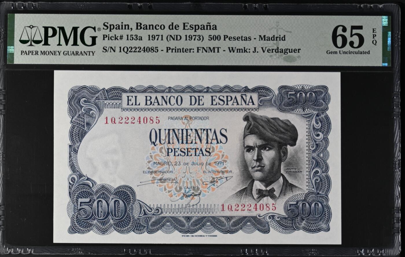 收藏联盟Quantum Auction 第369期拍卖  西班牙1971 (ND 1973)年500比塞塔 PMG65 豹子号身