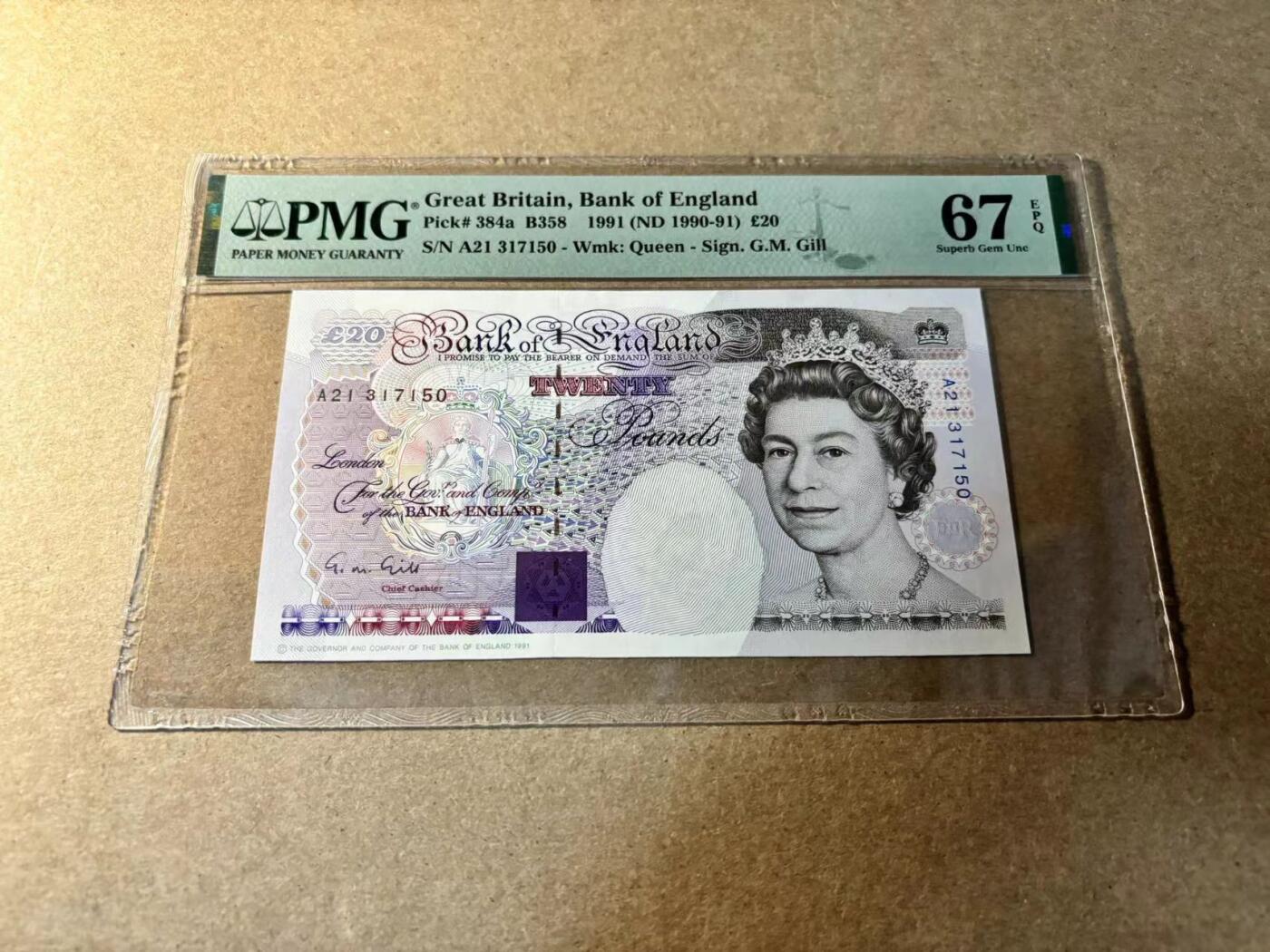 【Blue Auction】✨世界纸币精拍第529期【精】 英国 1991年20镑 皇冠初版 PMG67EPQ 高分