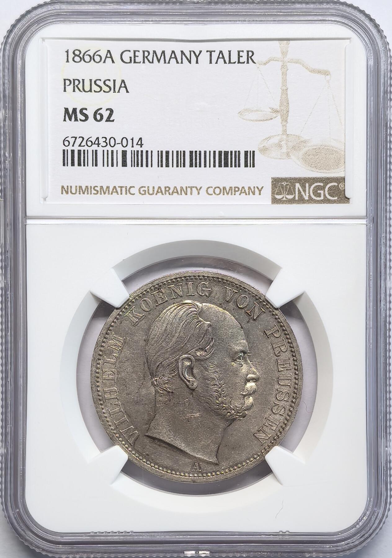 凡希社世界钱币微拍第二百八十一期 1866A德国普鲁士王冠鹰泰勒NGC-MS62