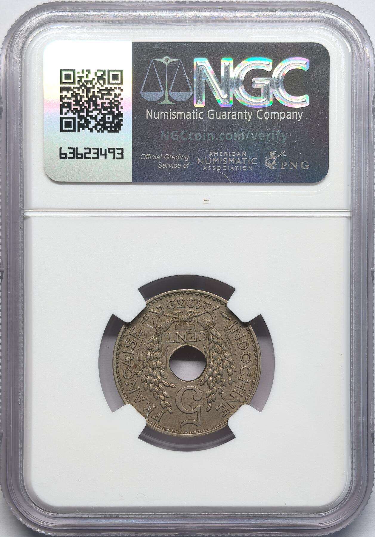 凡希社世界钱币微拍第二百八十一期 1938法属印度支那中孔5分NGC-AU58