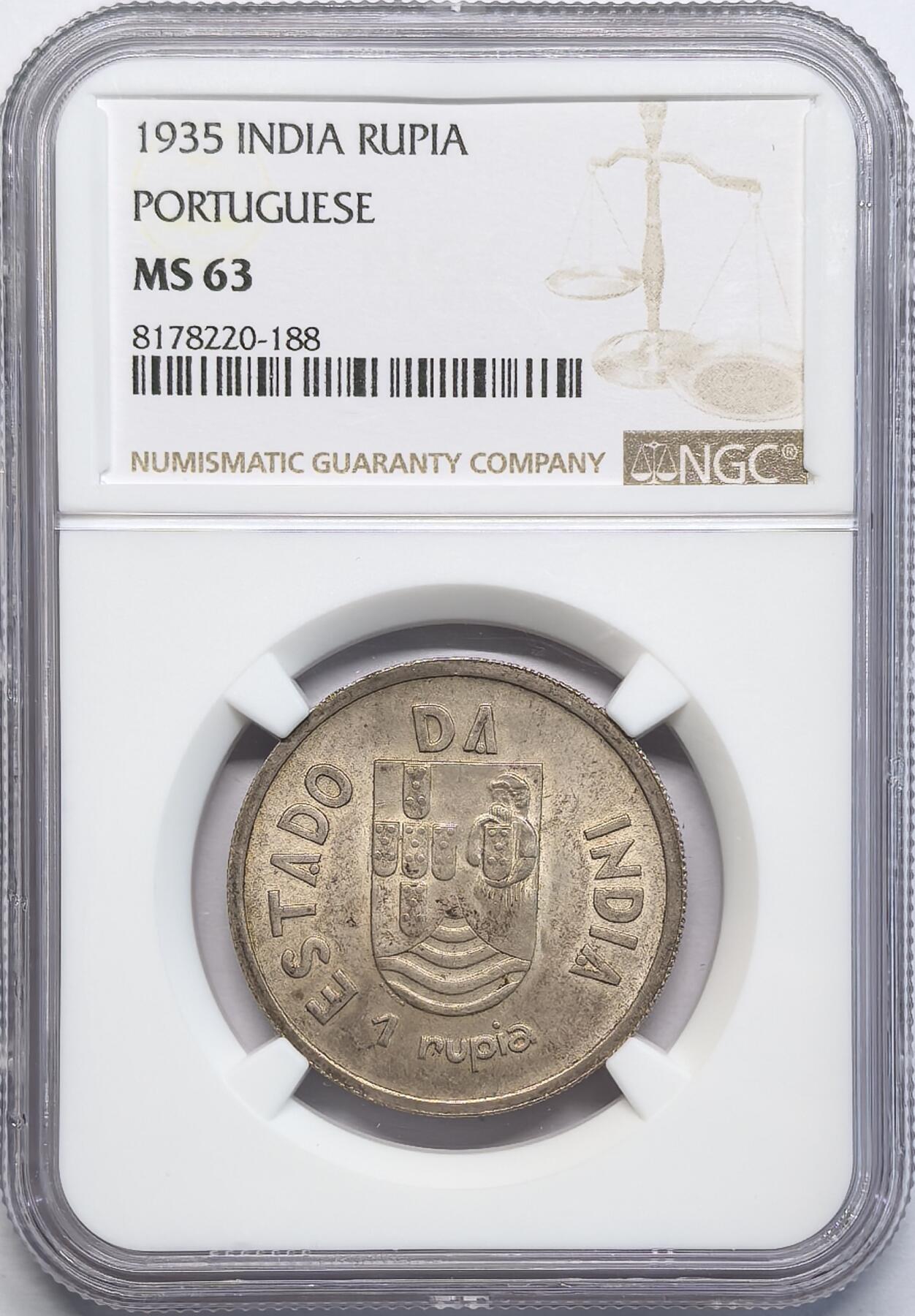 凡希社世界钱币微拍第二百八十一期 1935葡属印度卢比银币NGC-MS63