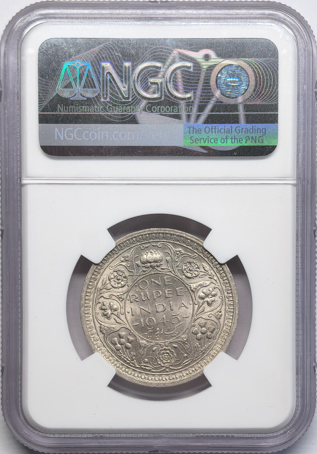 凡希社世界钱币微拍第二百八十一期 1945B英属印度乔六卢比银币NGC-MS62