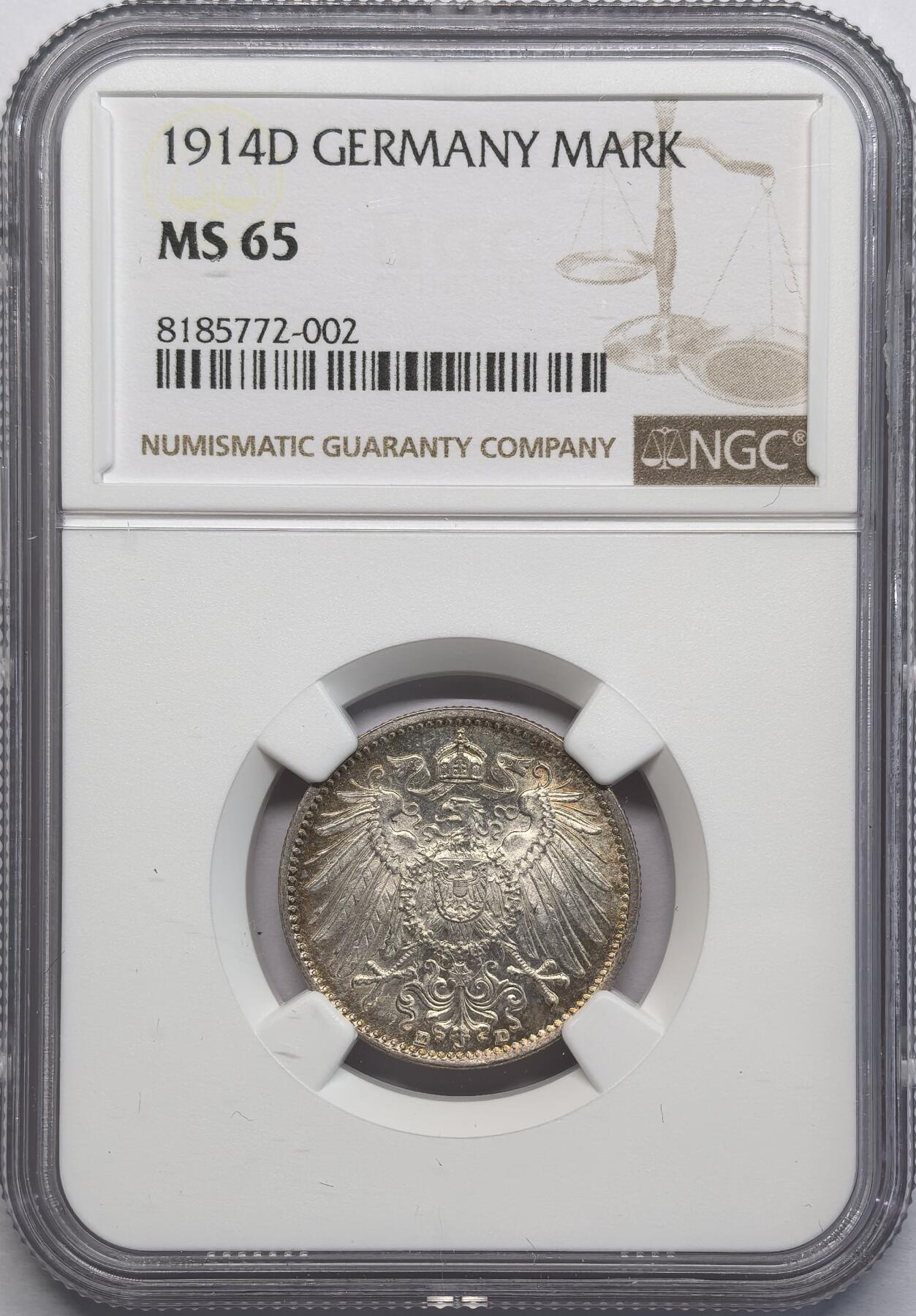 凡希社世界钱币微拍第二百八十一期 1914D德国银马克NGC-MS65