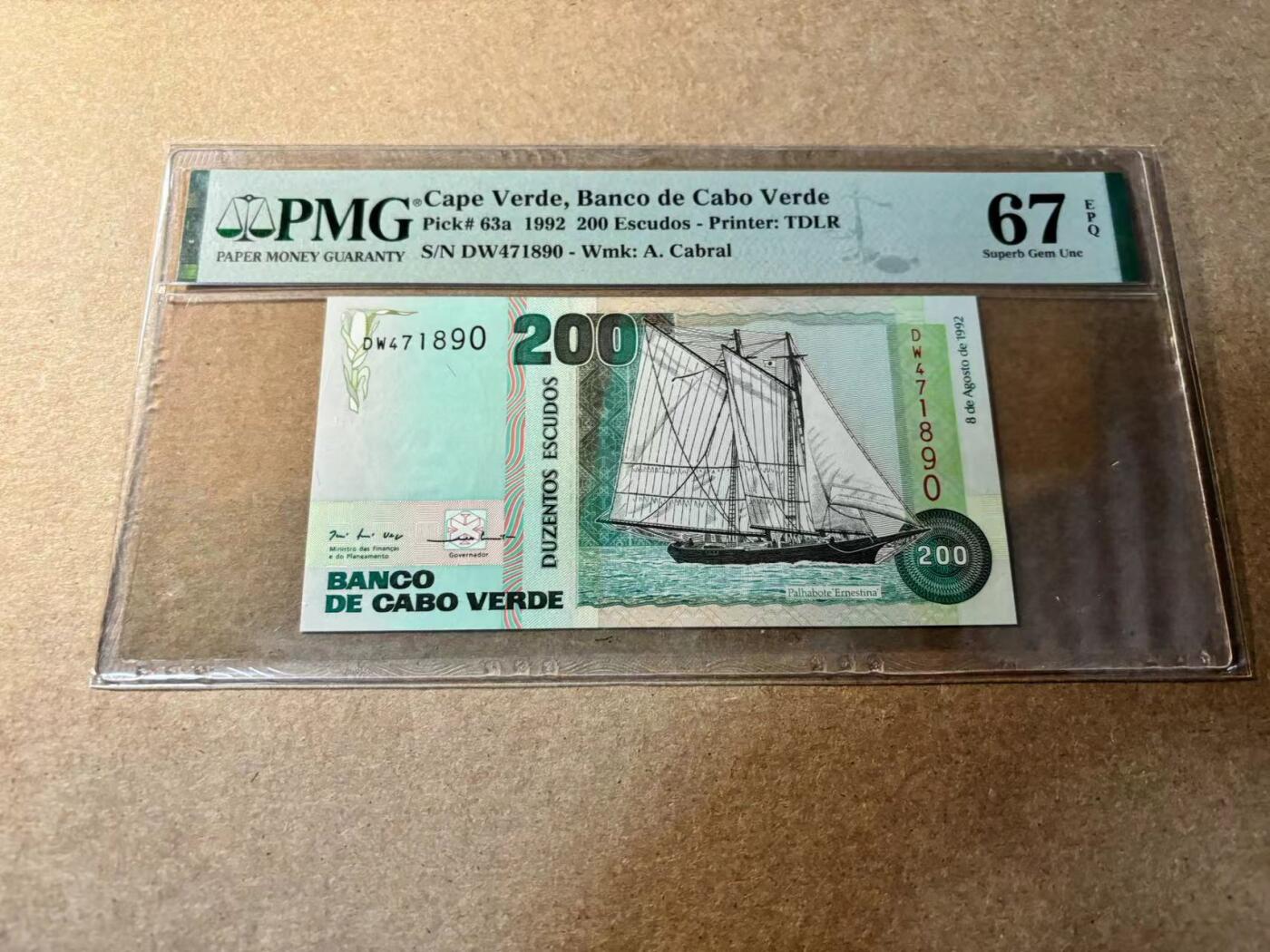 【Blue Auction】✨世界纸币精拍第529期【精】 佛得角 1992年200埃斯库多 PMG67EPQ高分