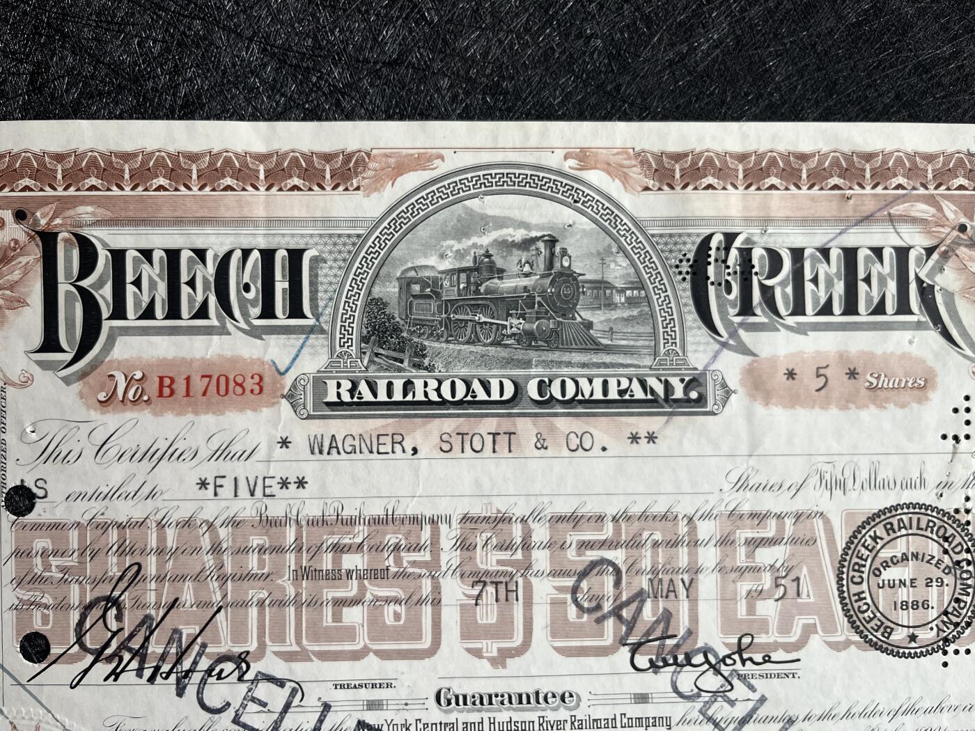 1952年比奇溪铁路公司股票