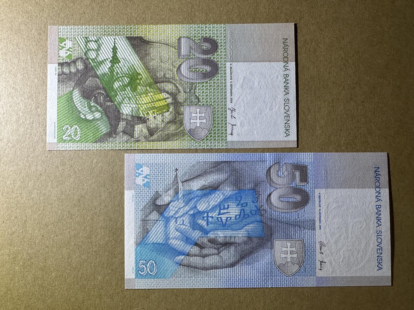 《张总收藏》163期-周日外币百拍精品场 斯洛伐克20、50克朗2张 UNC