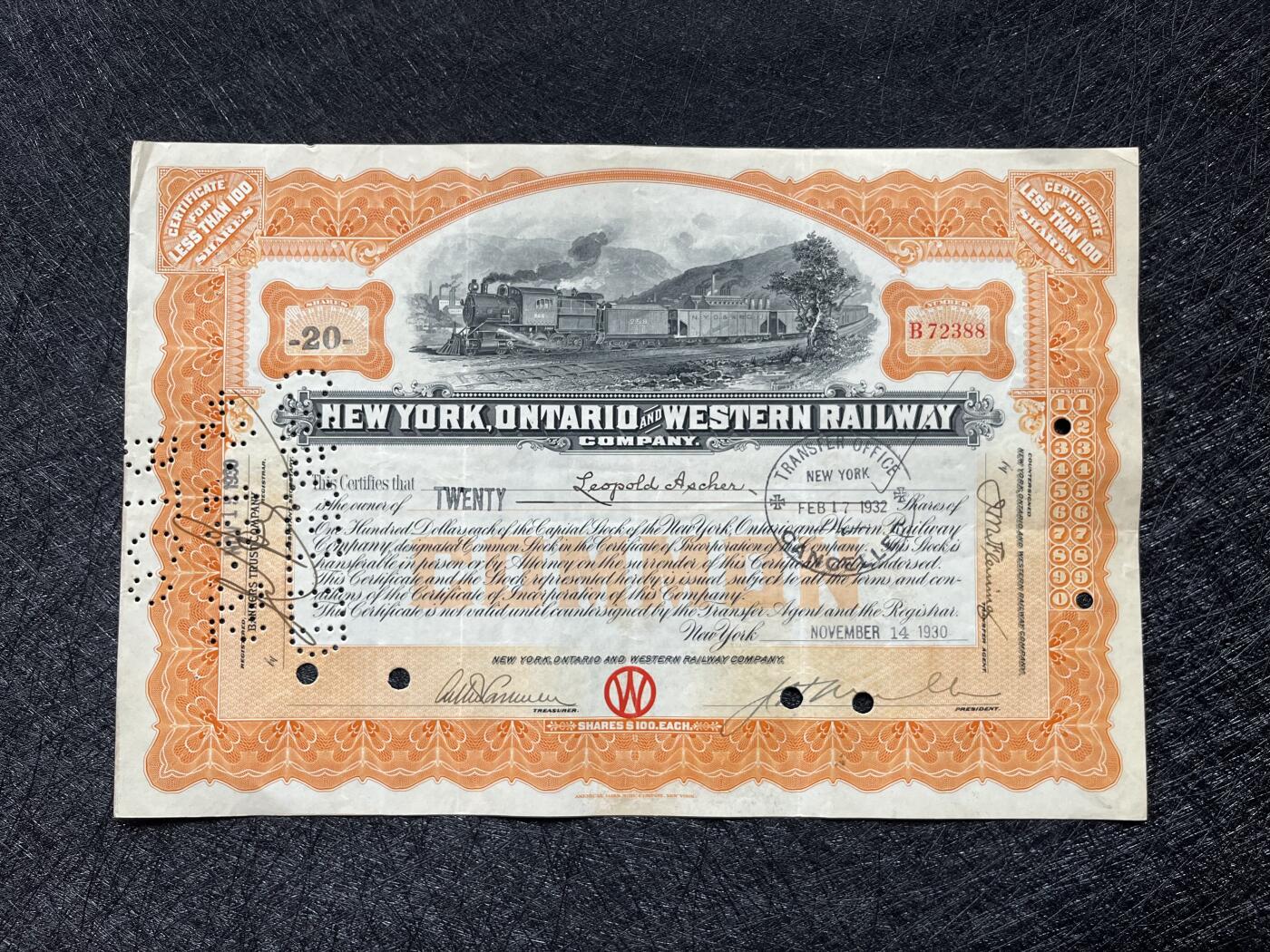 1930年西部铁路公司股票