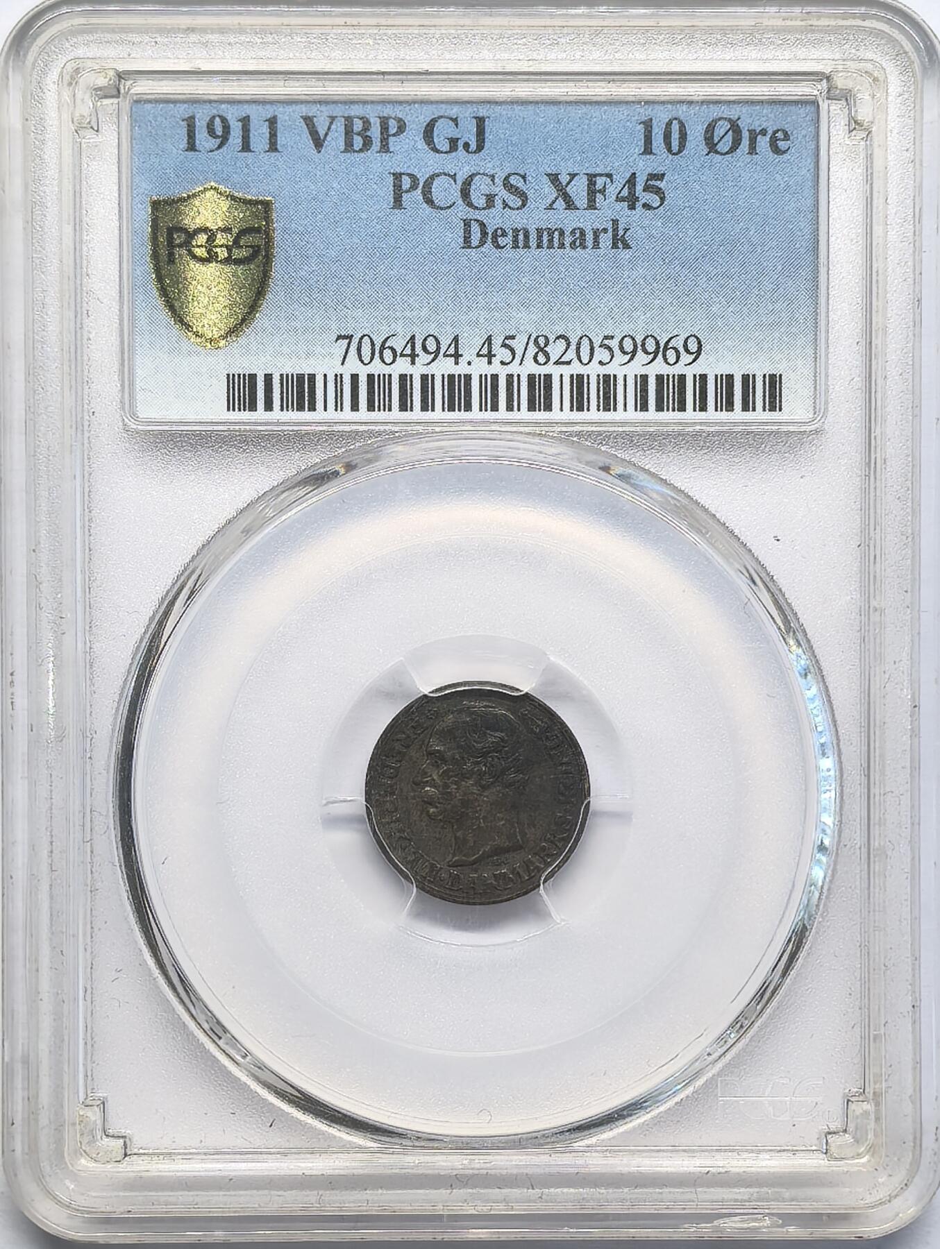 凡希社世界钱币微拍第二百八十一期 1911丹麦10欧尔银币PCGS-XF45