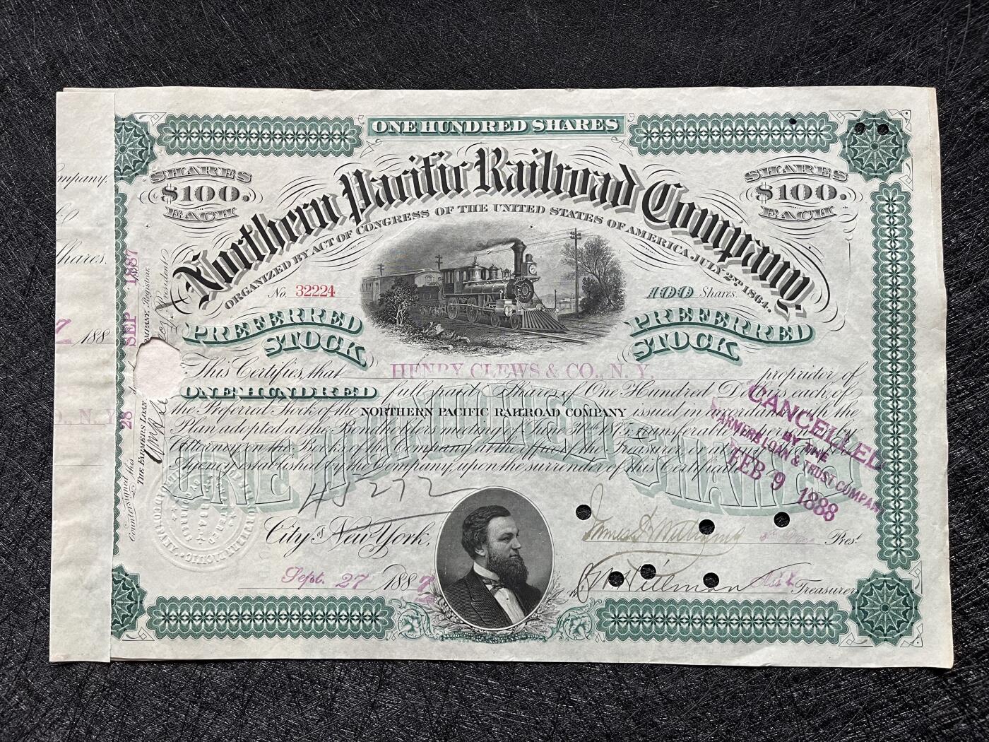 1887年北太平洋铁路公司股票