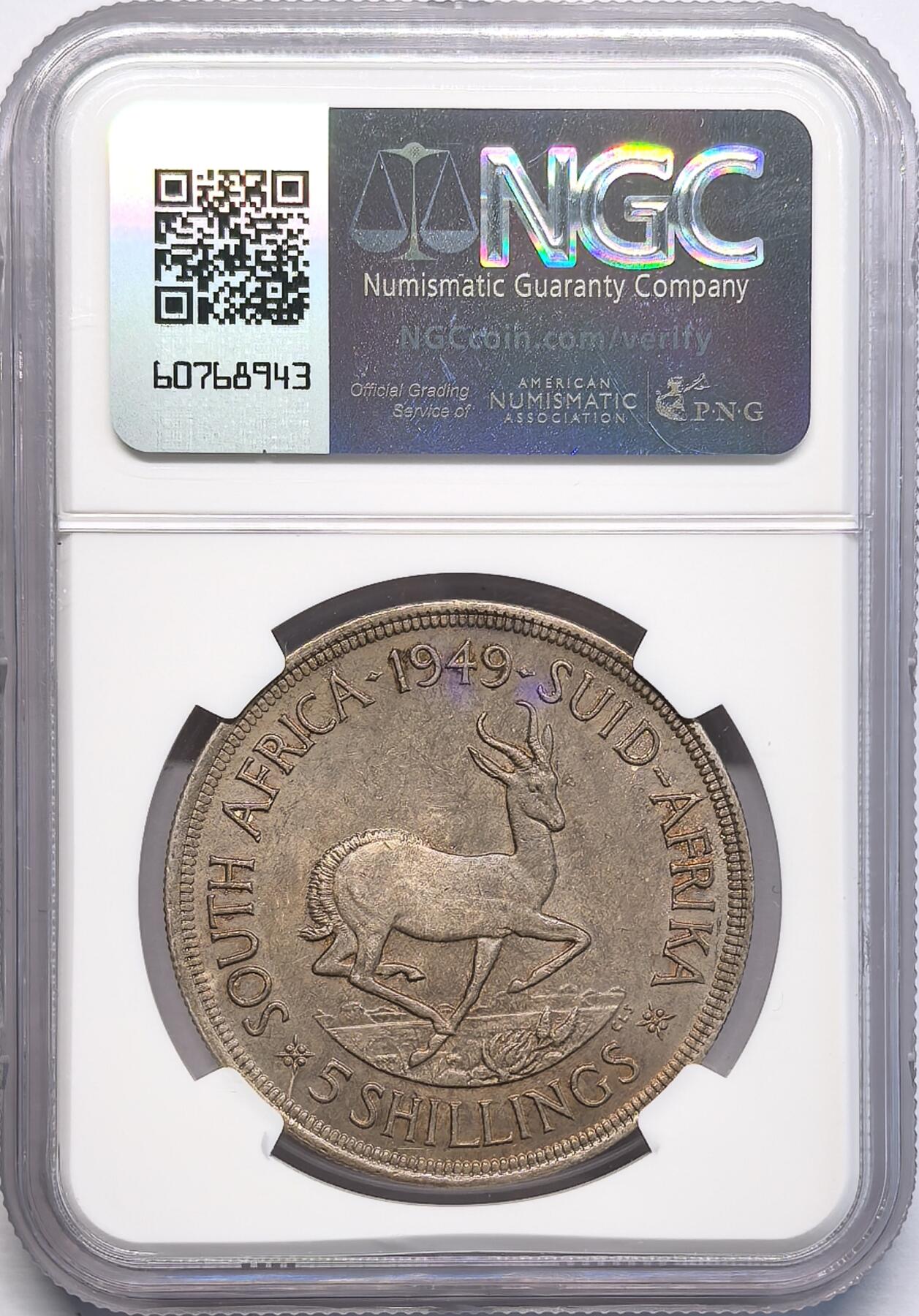 凡希社世界钱币微拍第二百八十一期 1949南非乔六流通版5先令大银NGC-MS62