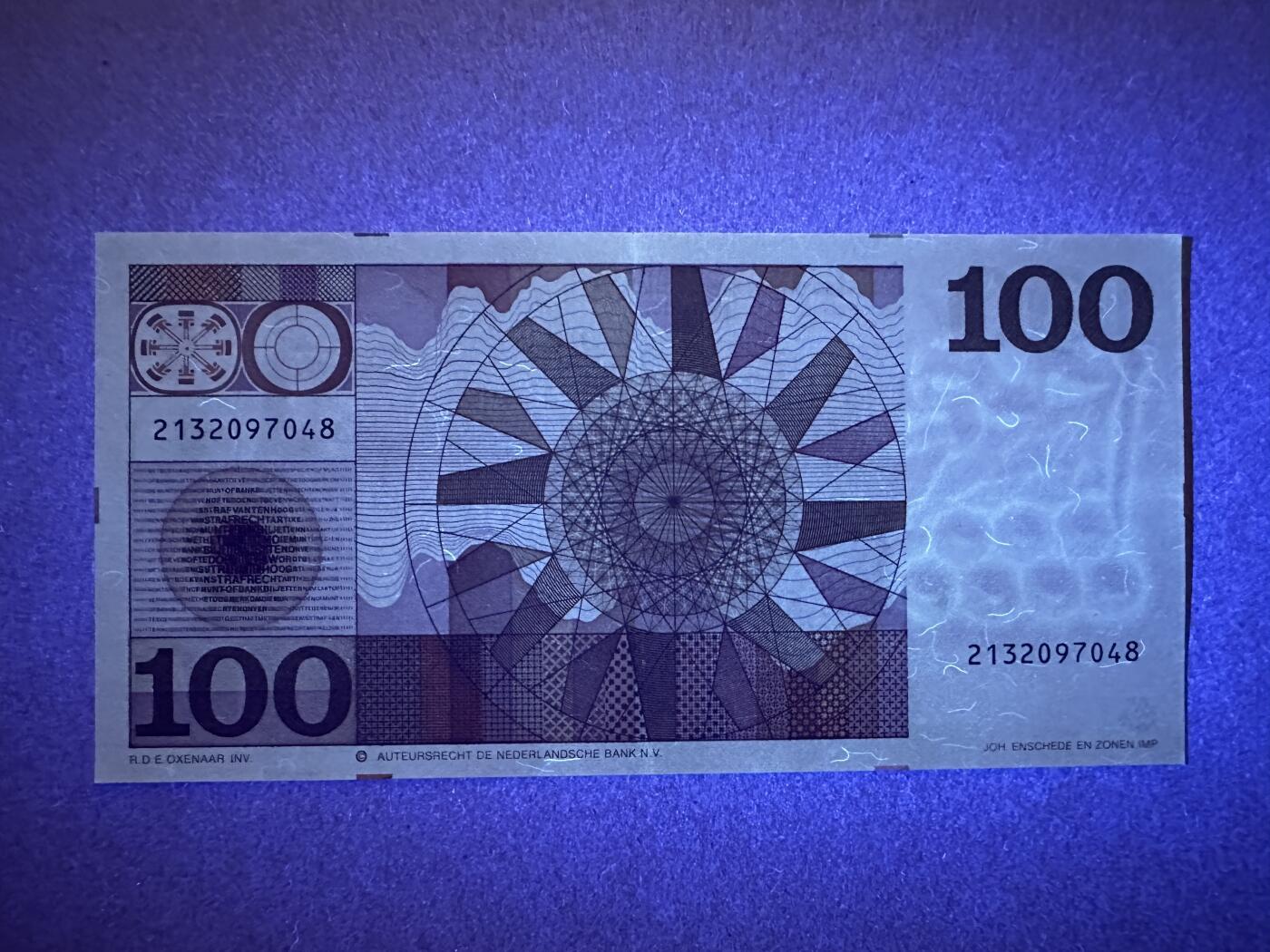 《张总收藏》163期-周日外币百拍精品场 荷兰100盾 AU 人像版 海军上将 荧光下一道暗折