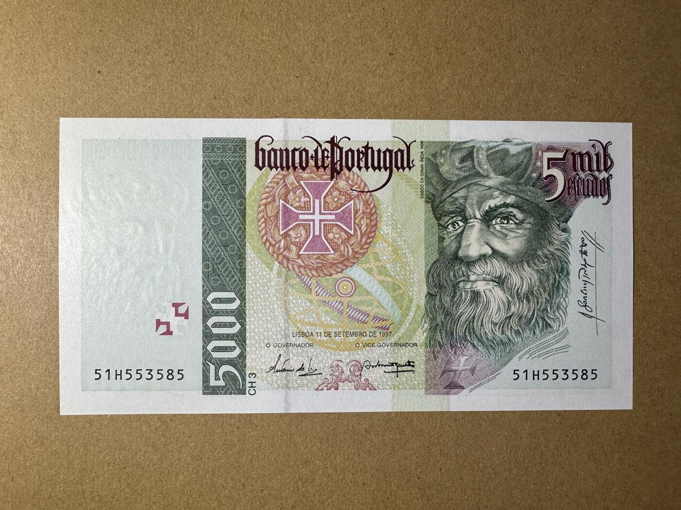 《张总收藏》163期-周日外币百拍精品场 葡萄牙5000埃斯库多 UNC 1997年 大航海系列 局部轻微荧光 无47
