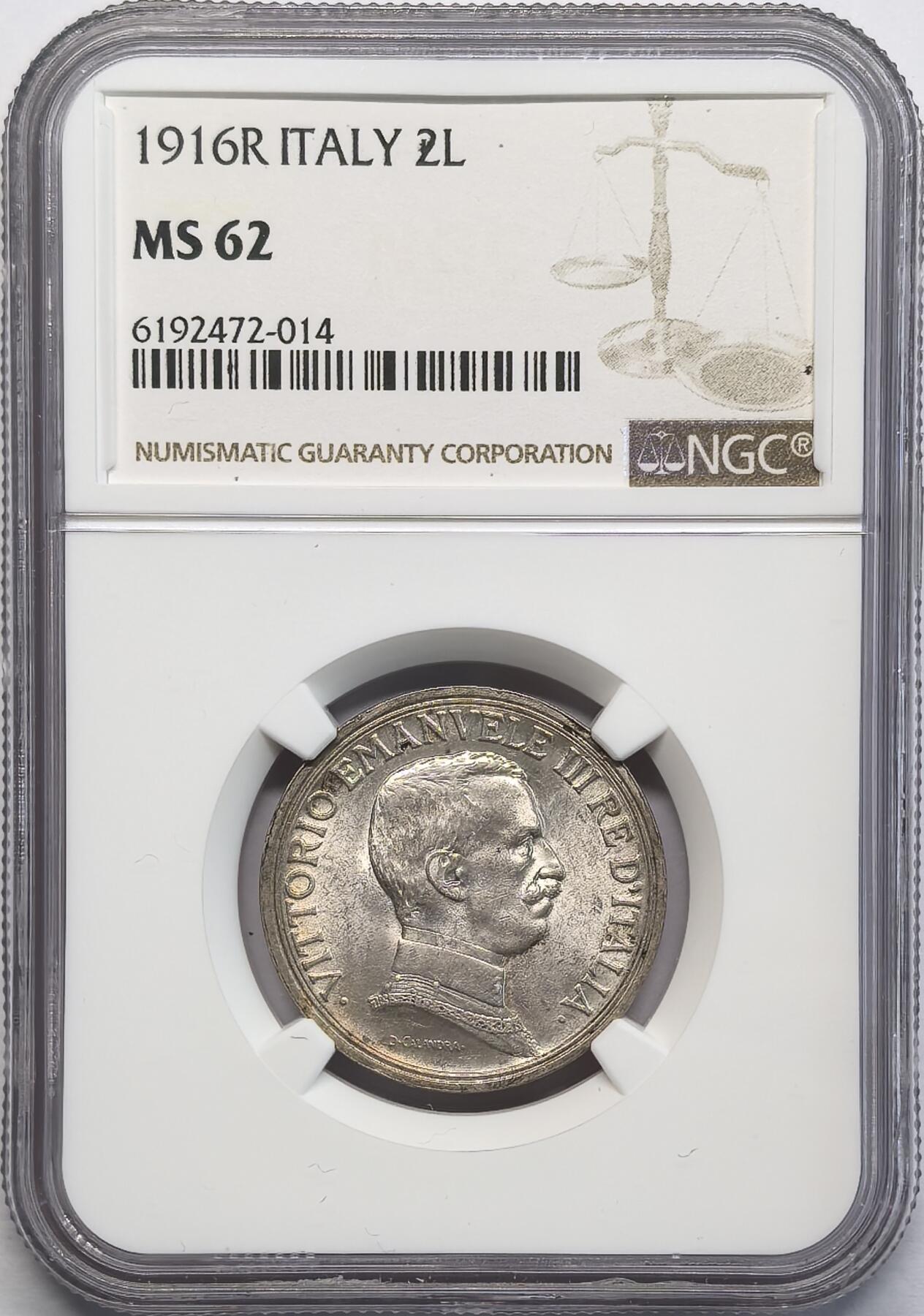凡希社世界钱币微拍第二百八十一期 1916意大利马车2里拉银币NGC-MS62