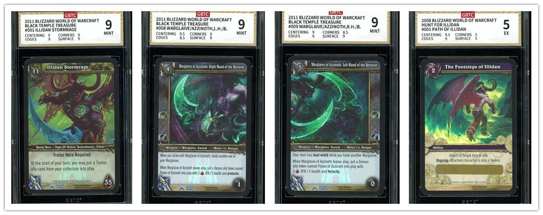 魔兽世界WOWTCG对战收藏卡 套卡出美版黑暗神殿绝版闪卡伊利丹，埃辛诺斯双刃，伊利丹恶魔之路传说级橙色卡（国际服兑换玩具卡）套卡