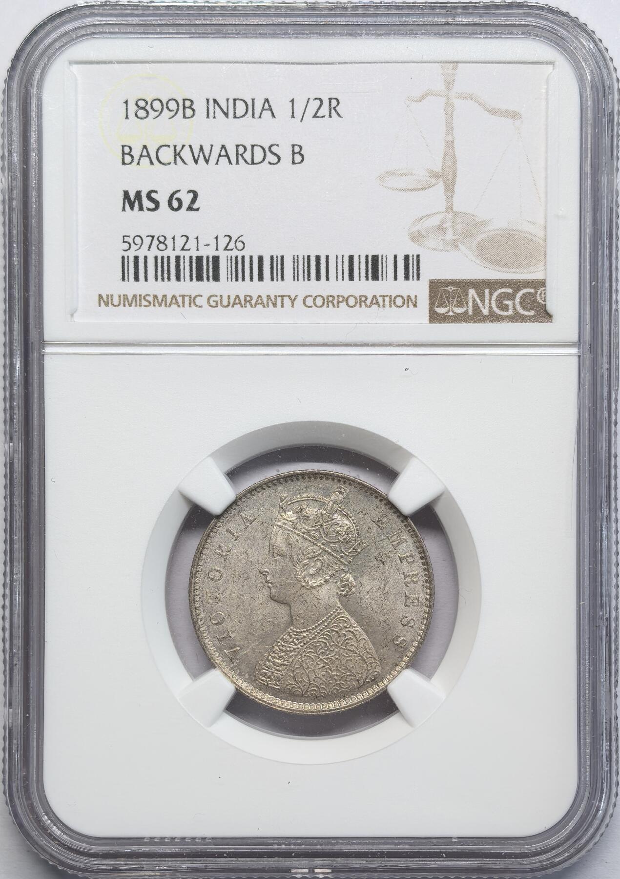 凡希社世界钱币微拍第二百八十一期 1899B英属印度小维1/2卢比NGC-MS62③