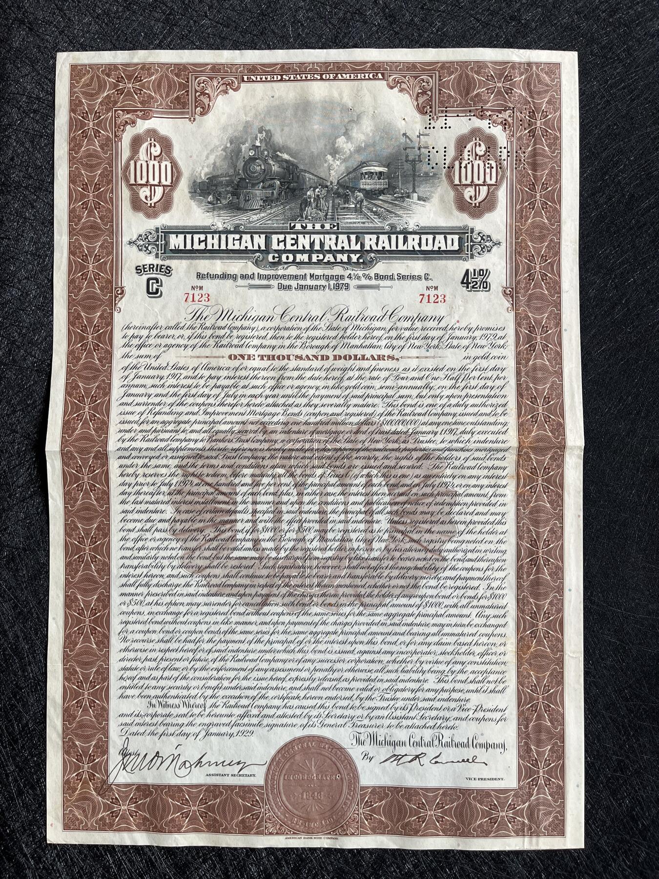 1929年缅因州铁路股票