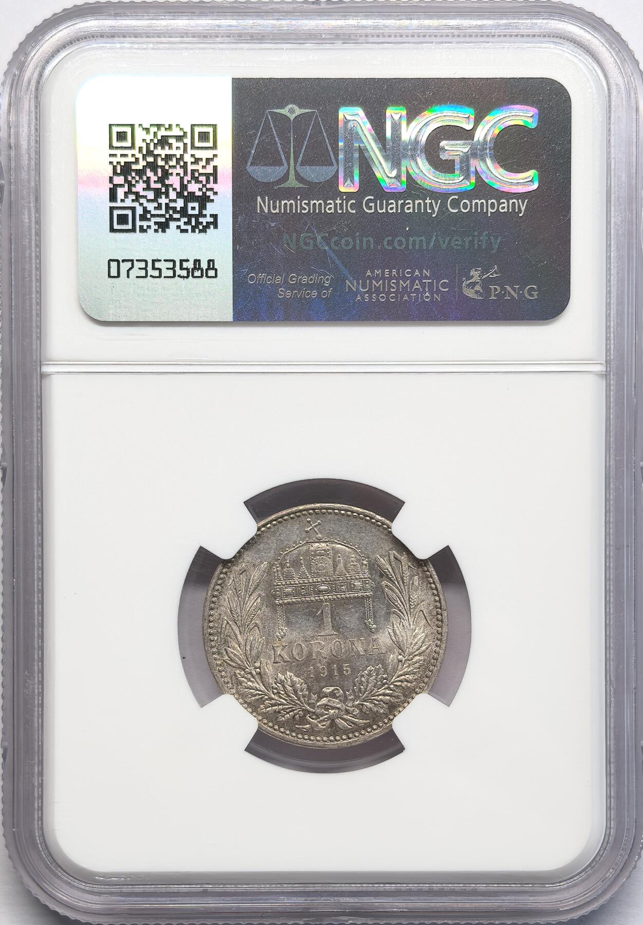 凡希社世界钱币微拍第二百八十一期 1915KB匈牙利科罗那银币NGC-MS64