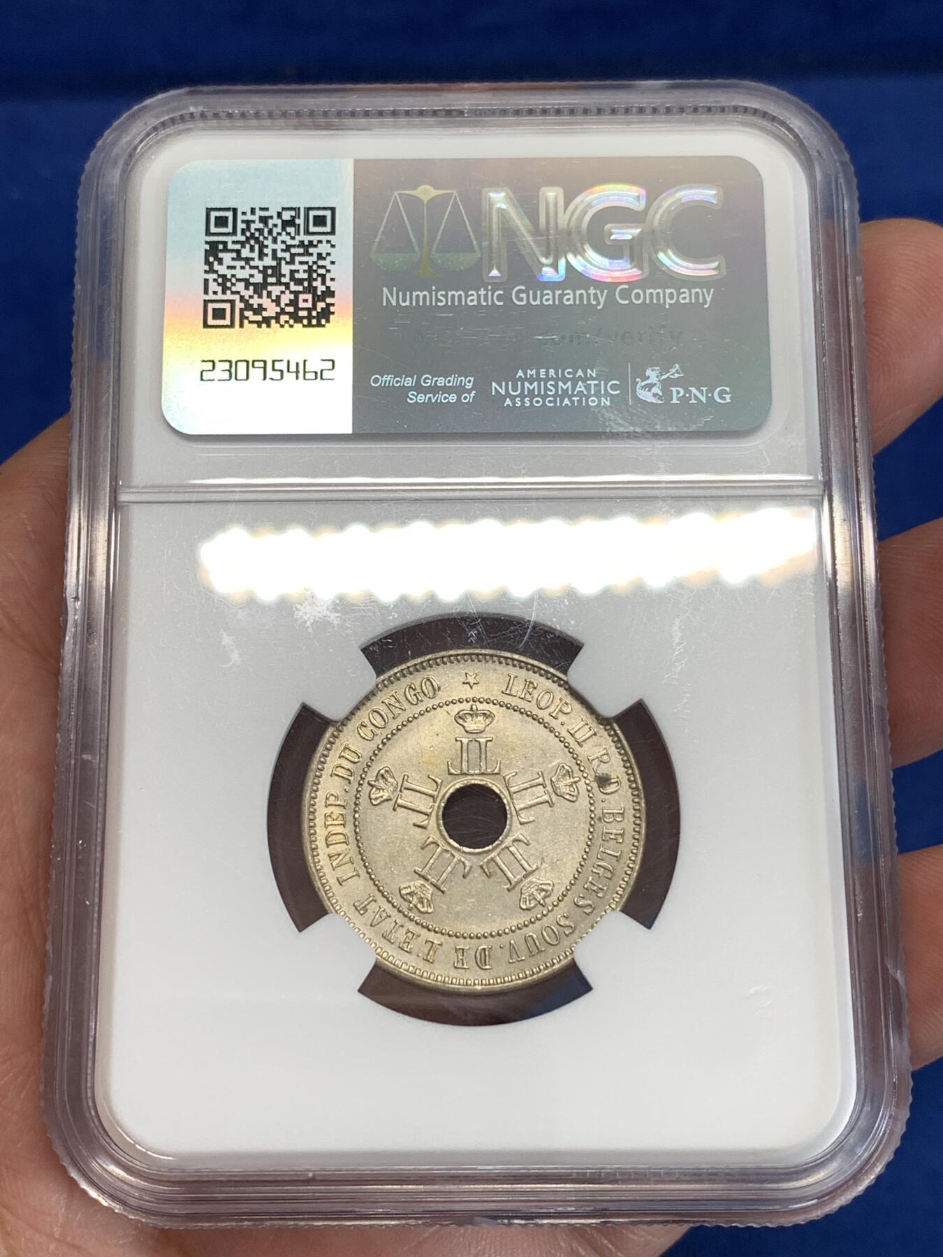 《竞宝斋》第298场- 周日，周一  2场连拍 （全场包邮） NGC MS63 刚果 1906 自由邦20分 这枚难度比较大